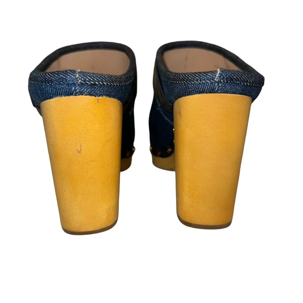 Like new Veronica Beard Dacey Denim & Navy Blue Leather Buckle Clogs Siz… - Picture 4 of 8